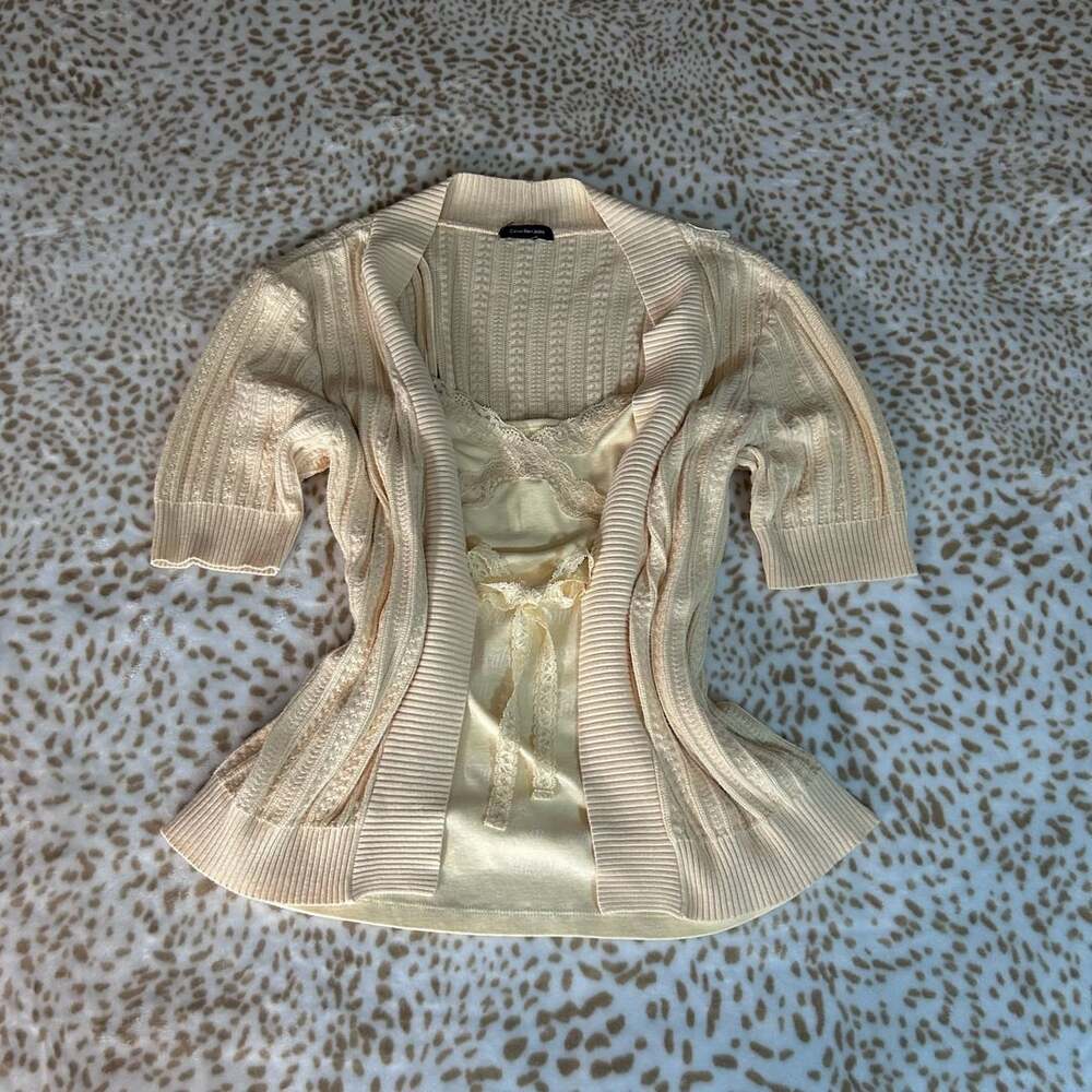 Calvin Klein Jeans Cardigan Set Cream Knit Camisole